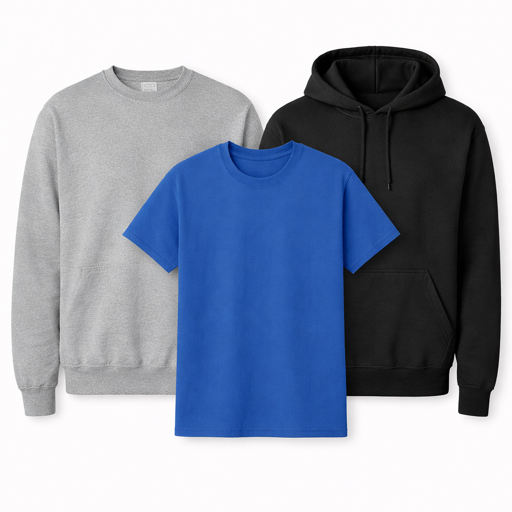 Gildan 3-Piece Bundle: Hoodie 18500 + Sweatshirt 18000 + T-Shirt 5000